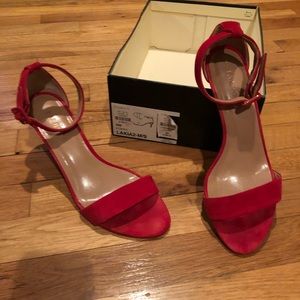 Red suede ankle strap heels